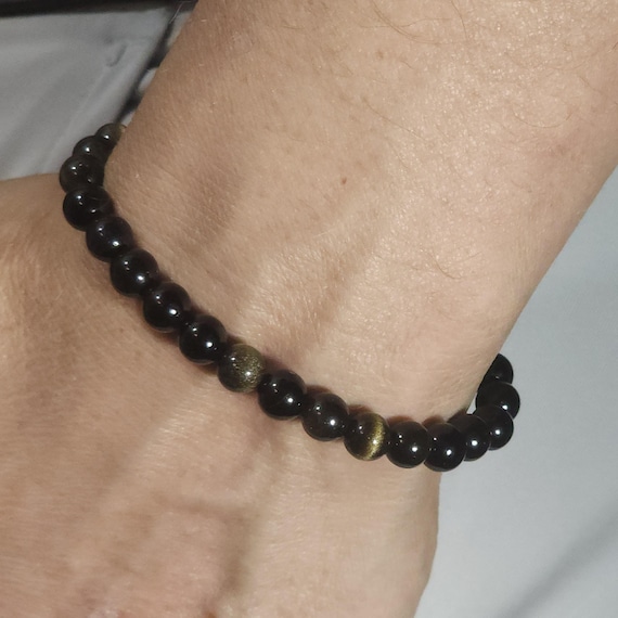 Golden Obsidian Beaded Semi-Minimalist Stretch Bracelet | 6mm Genuine Natural Gemstone | Handmade to Order | Optional Personalization