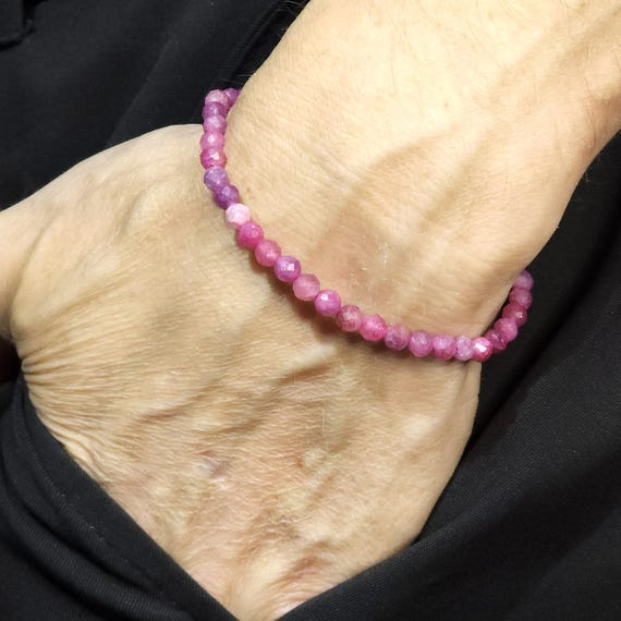 Pink Tourmaline  Beaded Minimalist Stretch Bracelet | 4mm Faceted Genuine Natural Gemstone | Handmade to Order