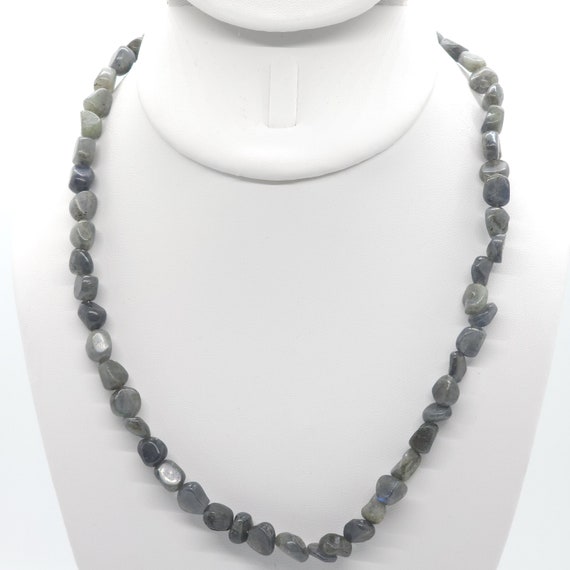 Black Labradorite Beaded Necklace | 18" Genuine Natural Gemstone