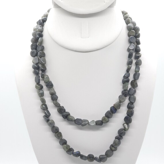 Black Labradorite Beaded Double Strand Choker/Necklace | 16" Genuine Natural Gemstone