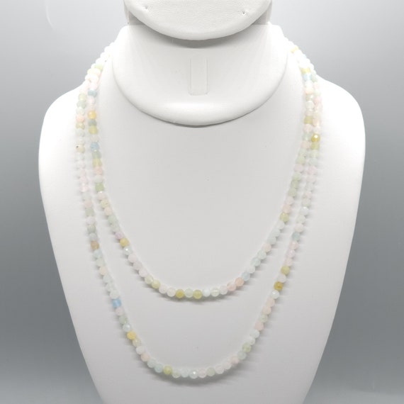 Morganite Beaded Double Strand Choker/Necklace | 16" Genuine Natural Gemstone