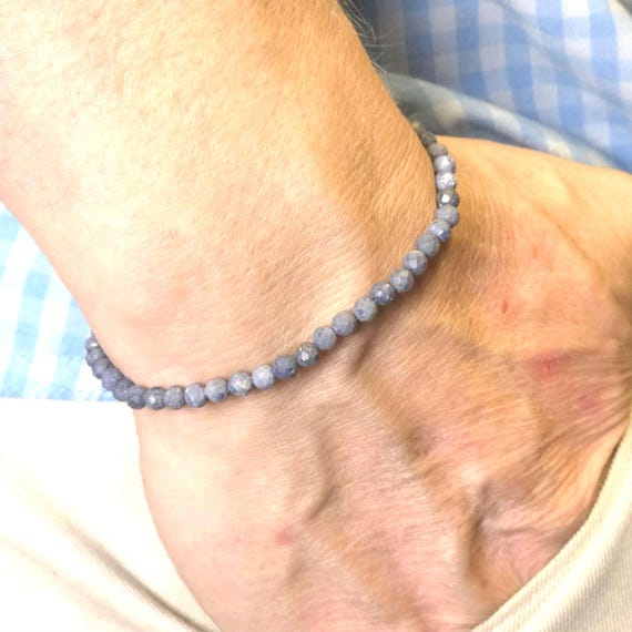 Blue Coral Genuine Gemstone Handmade Beaded Minimalist Bracelet | 4mm | Faceted