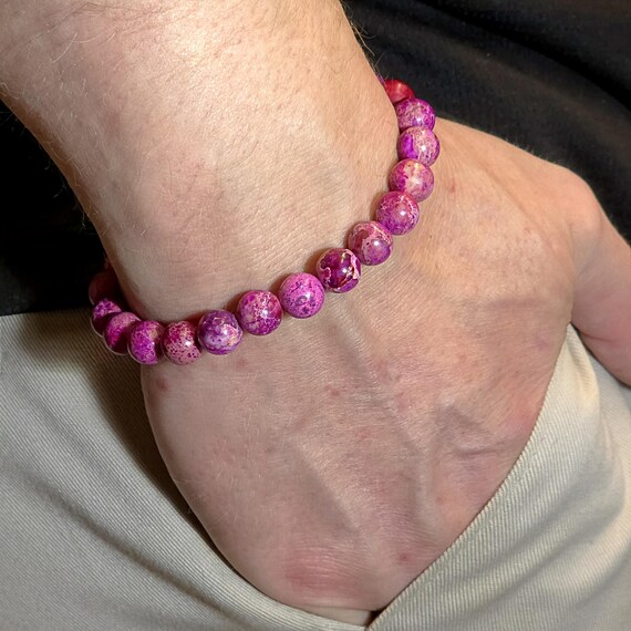 Purple Sea Sediment Jasper Genuine Gemstone Handmade Beaded Bracelet | 8mm | Round