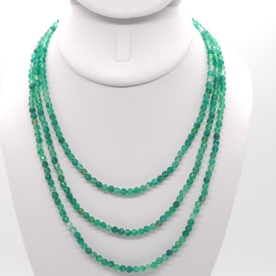 Green Agate Beaded Triple Strand Choker/Necklace | 15" Genuine Natural Gemstone