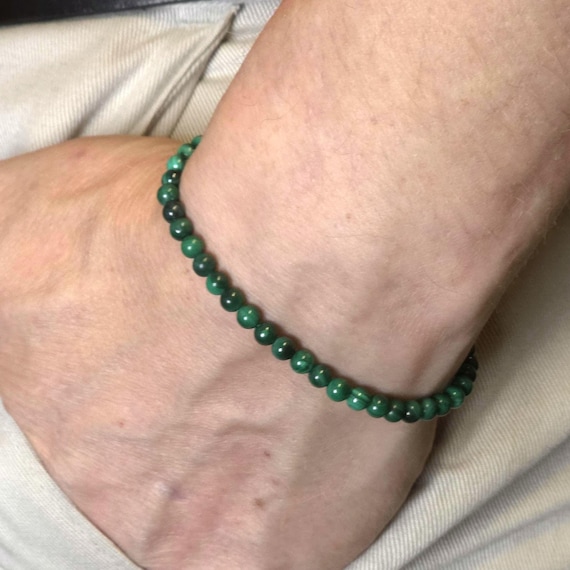 Malachite Genuine Gemstone Handmade Beaded Minimalist Bracelet | 4mm | Round | AAA