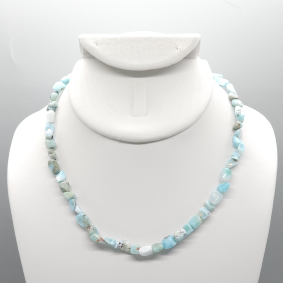 Genuine Larimar Beaded Choker/Necklace | 15" Natural Gemstone | Handmade