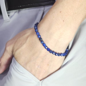 Blue Kyanite Beaded Minimalist Stretch Bracelet | 4mm Faceted Genuine Natural Gemstone | Handmade to Order
