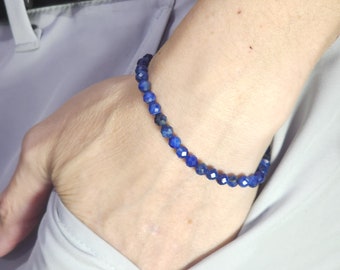 Blue Kyanite Beaded Minimalist Stretch Bracelet | 4mm Faceted Genuine Natural Gemstone | Handmade to Order