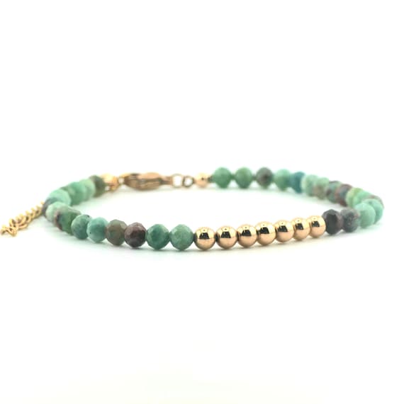 Green Opal Beaded Minimalist Anklet with Rose Gold | Adjustable | 4mm Genuine Natural Gemstone | Handmade to Order | Hypoallergenic Optional