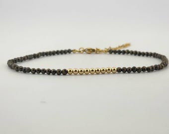 Pyrite Beaded Minimalist Anklet with Gold | Adjustable | 3mm Genuine Natural Gemstone | Handmade to Order | Hypoallergenic Optional