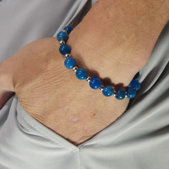 Apatite Stretch Bracelet with Sterling Silver | 8mm Genuine Natural Gemstone | Handmade to Order