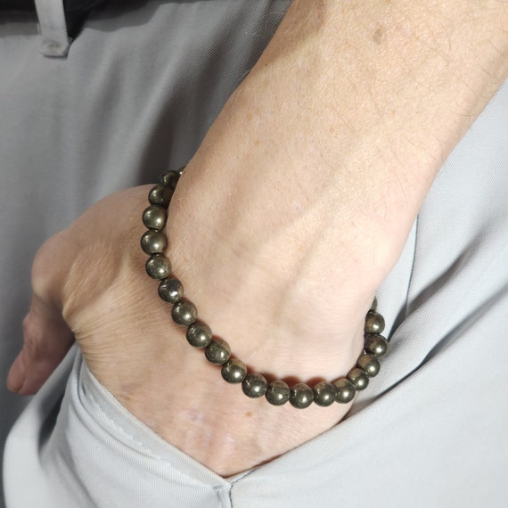 Pyrite Beaded Semi-Minimalist Stretch Bracelet | 6mm Genuine Natural Gemstone | Handmade to Order