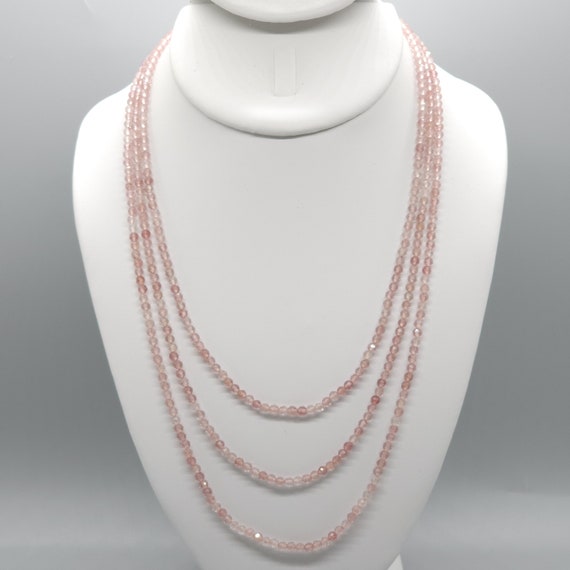 Strawberry Quartz Beaded Triple Strand Choker/Necklace | 17" Genuine Natural Gemstone