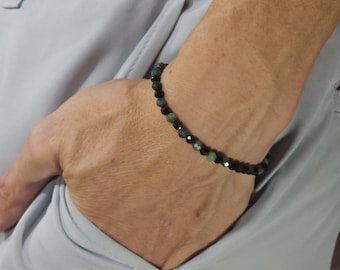 Emerald & Spinel Genuine Gemstone Handmade Beaded Minimalist Bracelet | 4mm | Faceted