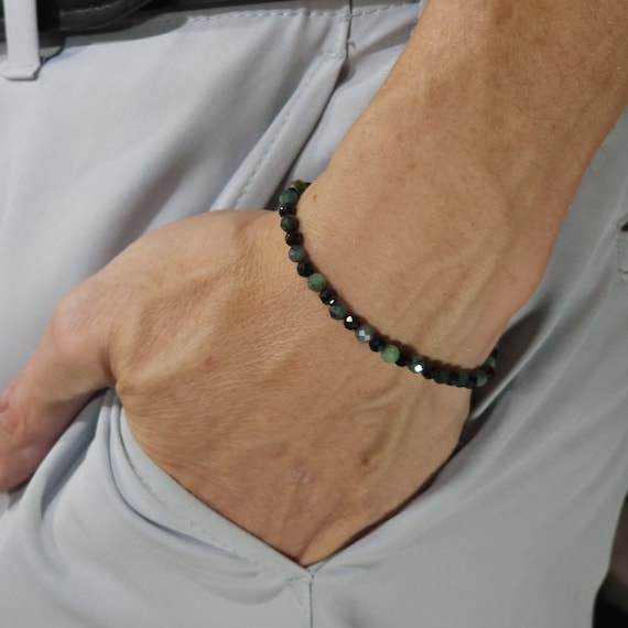 Emerald & Spinel Beaded Minimalist Stertch Bracelet | 4mm Genuine Natural Gemstone | Handmade to Order