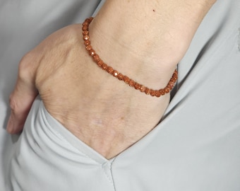Minimalist Stacking Bracelet | Calming Protection Stretch Jewelry | 4mm Genuine Faceted Goldstone | Handmade to Order