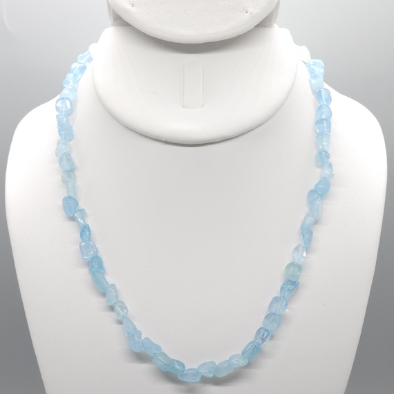 Aquamarine Beaded Necklace | Hand Made |  17" Genuine Natural Gemstone