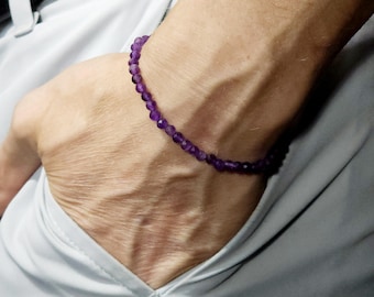 Amethyst Beaded Minimalist Stretch Bracelet | 4mm Genuine Natural AAA Gemstone | Handmade to Order |