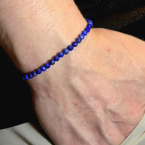Lapis Lazuli Genuine Gemstone Handmade Beaded Minimalist Bracelet | 4mm | Faceted | 7A
