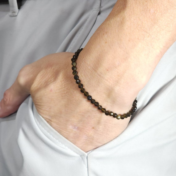 Golden Obsidian Beaded Minimalist Stretch Bracelet | 4mm Faceted Genuine Natural Gemstone | Handmade to Order