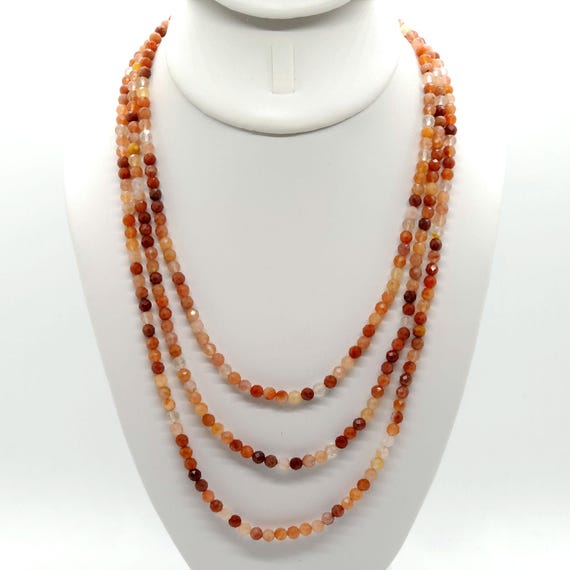 Red Rutilated Quartz Beaded Triple Strand Choker/Necklace | 17" Genuine Natural Gemstone