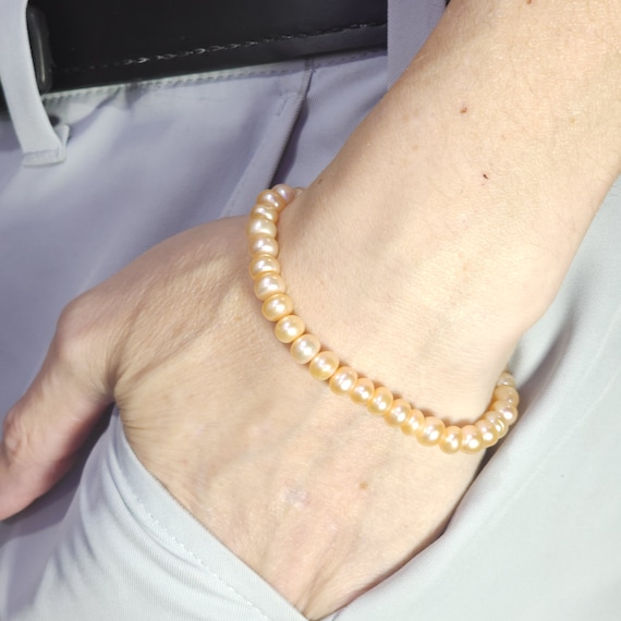 5A Peach Pearl Beaded Stretch Bracelet | 6-7mm Genuine Natural Gemstone | Handmade to Order