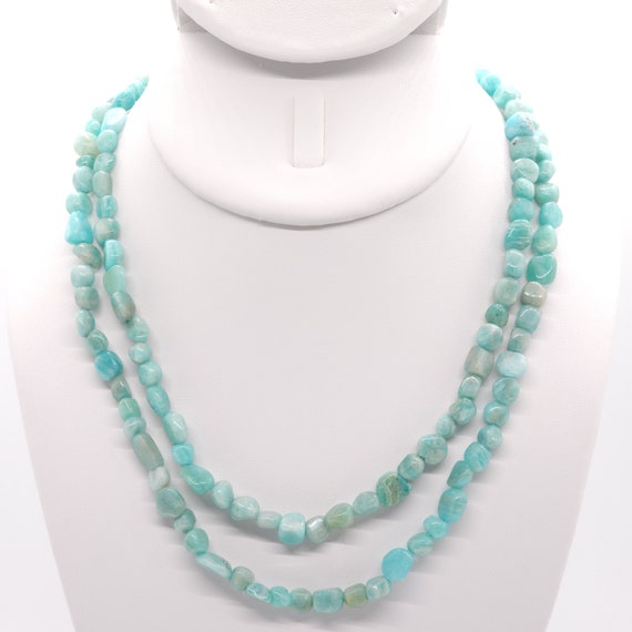 Amazonite Beaded Double Strand Choker/Necklace | Handmade | 16" Genuine Natural Gemstone