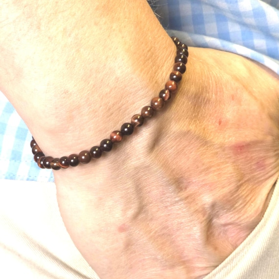 Red Tiger's Eye Genuine Gemstone Handmade Beaded Minimalist Bracelet | 4mm | Round