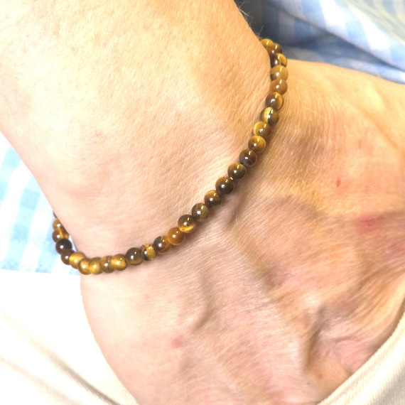 Golden Tiger's Eye Genuine Gemstone Handmade Beaded Minimalist Bracelet | 4mm | Round