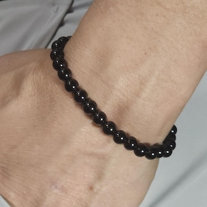 Black Tourmaline Beaded Semi-Minimalist Stretch Bracelet | 6mm Genuine Natural Gemstone | Handmade to Order | Optional Personalization