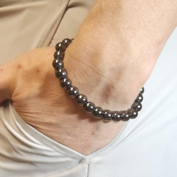 Hematite Stretch Bracelet | Non-Magnetic | 8mm Genuine Natural Gemstone | Handmade to Order | Optional Personalization