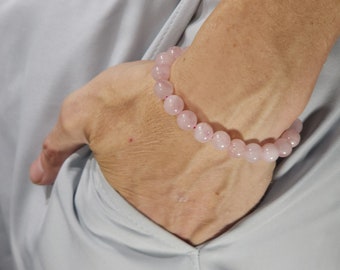 Rose Quartz Genuine Gemstone Handmade Beaded Bracelet | 8mm | Round