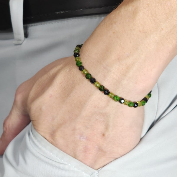 Peridot, Diopside, and Spinel Beaded Minimalist Stretch Bracelet | 4mm Genuine Natural Gemstone