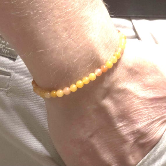 Gold Thread Jade Genuine Gemstone Handmade Beaded Minimalist Bracelet | 4mm | Round
