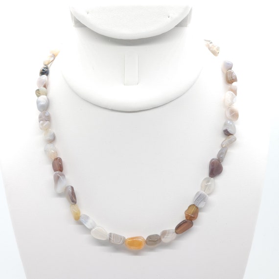 Botswana Agate Beaded Choker/Necklace | 16" Genuine Natural Gemstone