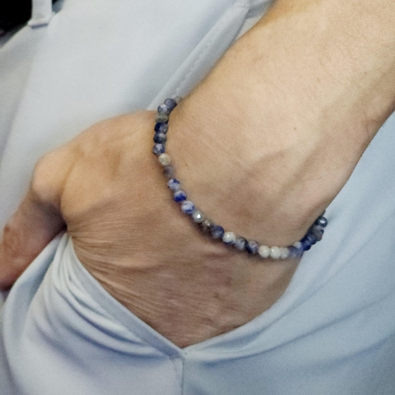 Dumortierite Beaded Minimalist Stretch Bracelet | 4mm Faceted Genuine Natural Gemstone | Handmade to Order