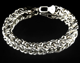 Solid Italian 925 Sterling Silver Bismark Chain Bracelet, Womens