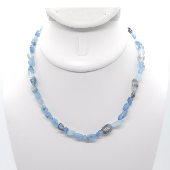 Dark Blue Aquamarine Beaded Choker/Necklace | Handmade | 15" Genuine Natural Gemstone
