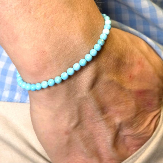 Mongolian Turquoise Genuine Gemstone Handmade Beaded Minimalist Bracelet | 4mm | Round