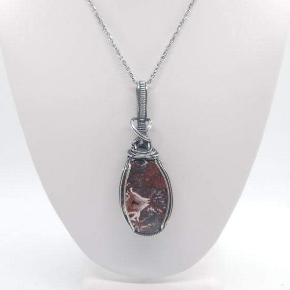Red Crazy Lace Agate Pendant Necklace | Hand Wrapped | Made in Argentium Silver