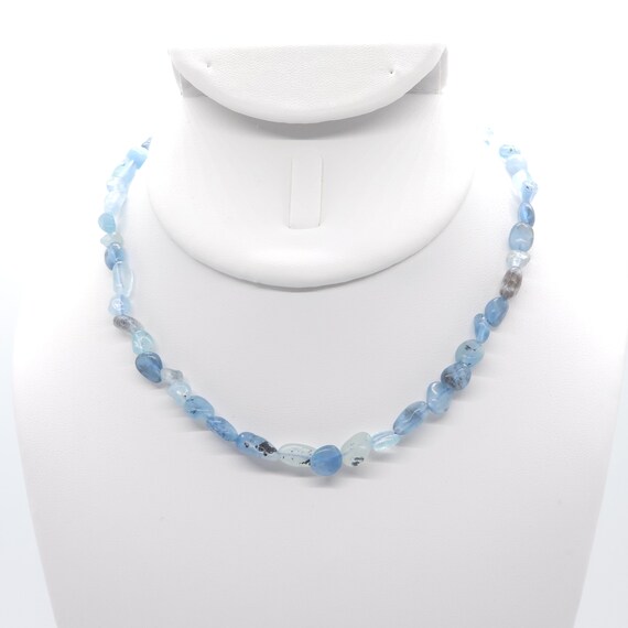 Dark Blue Aquamarine Beaded Choker | Handmade | 14" Genuine Natural Gemstone