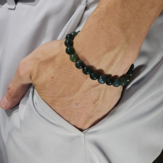 Moss Agate Stretch Bracelet | 8mm Genuine Natural Gemstone | Handmade to Order