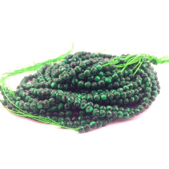 Genuine Malachite | 10 Strand Lot | 4mm Faceted Stone | Genuine Lab Made Gemstone | Healing Beads