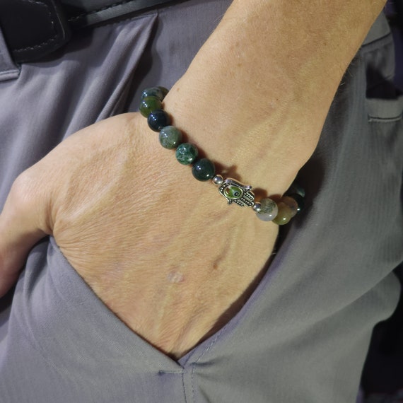 India Agate Evil Eye Stretch Bracelet | 8 mm Genuine Natural Gemstone | Handmade to Order
