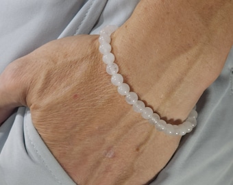 White Jade Beaded Semi-Minimalist Stretch Bracelet | 6mm Genuine Natural Gemstone | Handmade to Order