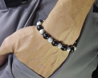 Howlite & Hematite Stretch Bracelet | 10mm/8mm Genuine Natural Gemstone | Handmade to Order