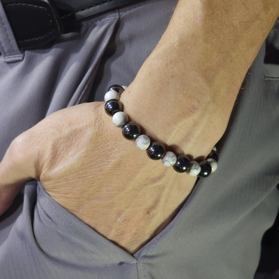 Howlite & Hematite Stretch Bracelet | 10mm/8mm Genuine Natural Gemstone | Handmade to Order