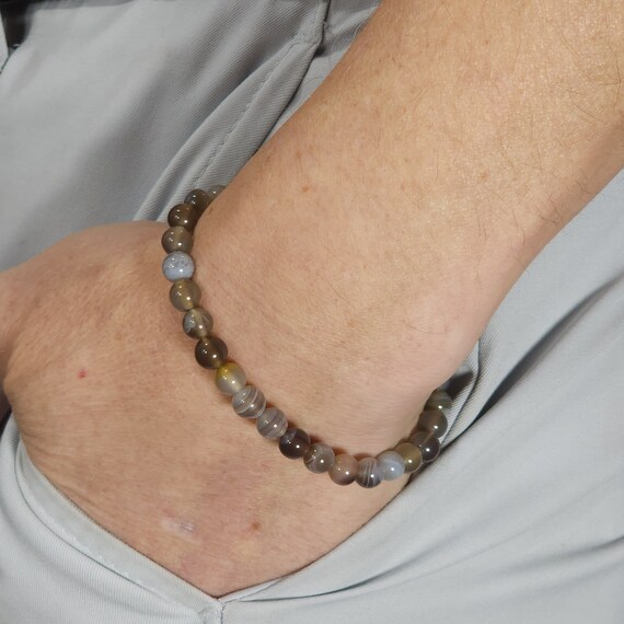 Persian Gulf Agate Beaded Semi-Minimalist Stretch Bracelet | 6mm Genuine Natural Gemstone | Handmade to Order