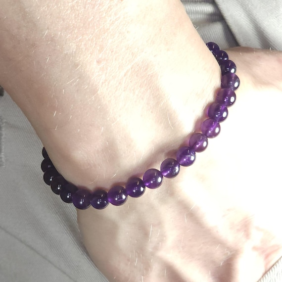 Amethyst Beaded Semi-Minimalist Stretch Bracelet | 6mm Genuine AA Natural Gemstone | Handmade to Order | Optional Personalization