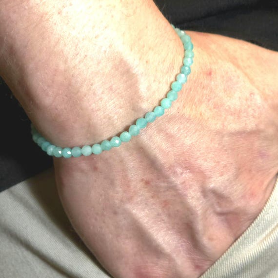 Amazonite Genuine Gemstone Handmade Beaded Minimalist Bracelet | 4mm | Faceted | 7A